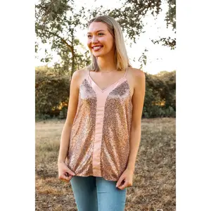 Stop The Show Sequin Tank in Rose Gold