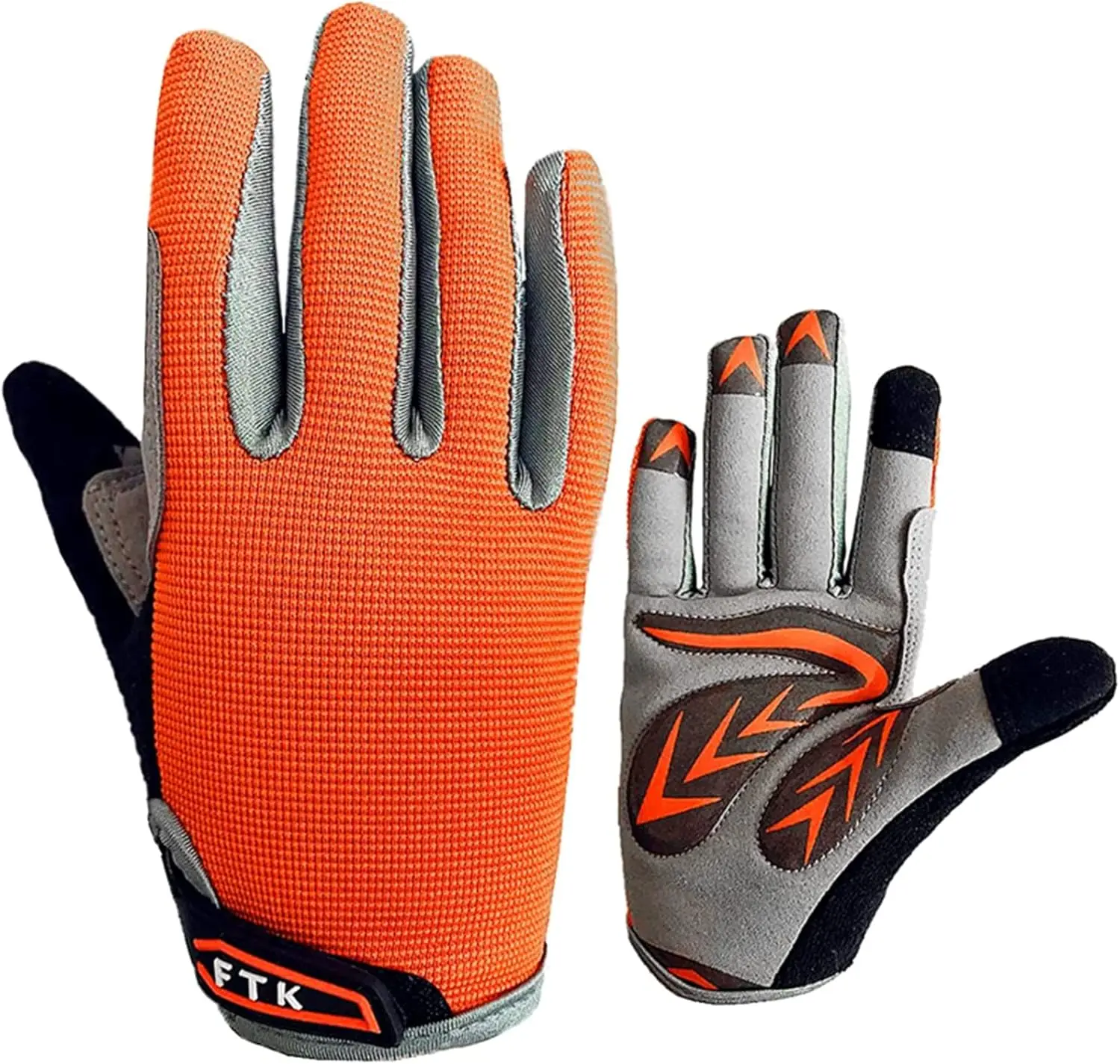 sportsFINGER TEN Cycling Gloves Kids Boys Girls Youth Full Finger Pair Dirt Bike Riding, Children Toddler Touch Screen Mountain Road Bicycle Warm Cold Weather Gel Padded, Color Blue Orange