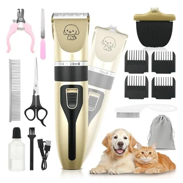 Dog Grooming Kit with Cordless Clippers – Low Noise Rechargeable Pet Hair Trimmer, Electric Dog & Cat Shaver with Paw Trimmer for Feet, Professional Grooming Supplies, 2000mAh Battery