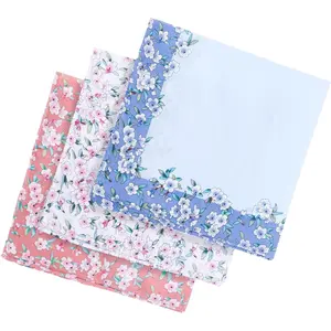 3 Pcs Ladies' Floral Handkerchiefs, Women's Embroidery Vintage Floral Pocket Square Towels for Wedding