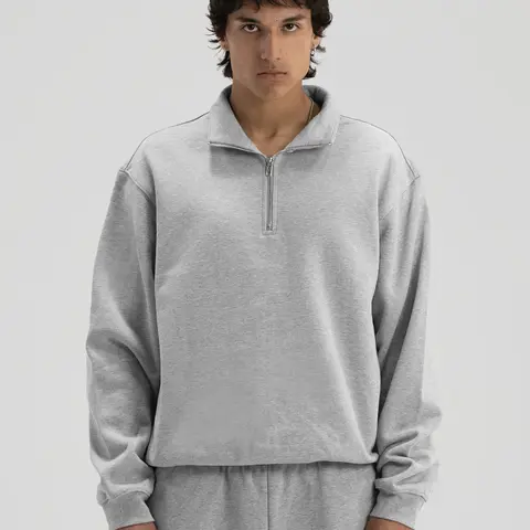 600 GSM 'Heather Grey' Quarter Zip Sweatshirt