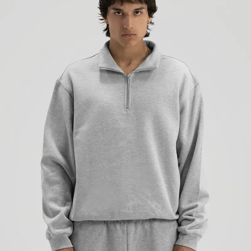 600 GSM 'Heather Grey' Quarter Zip Sweatshirt
