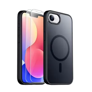 2-Pack For iPhone 16e Case with Tempered Glass – Magnetic Matte Translucent Slim Cover, Anti-Scratch & Anti-Fingerprint, 6.1" (2025)