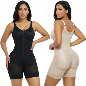 Zipper Crotch Colombian Fajas Shapewear, Detachable Shoulder Strap Tummy Control Butt Lifting Bodysuit