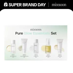 [mixsoon Official] All in One Pure Glow Essentials Set — Bean Cleansing Oil 20ml + Centella Cleansing Foam 20ml + Centella Asiatica Toner 30ml + Bean Essence 20ml + Bean Cream 15ml