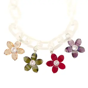Printemps coloful cubic zirconia flower and clear chain statement necklace