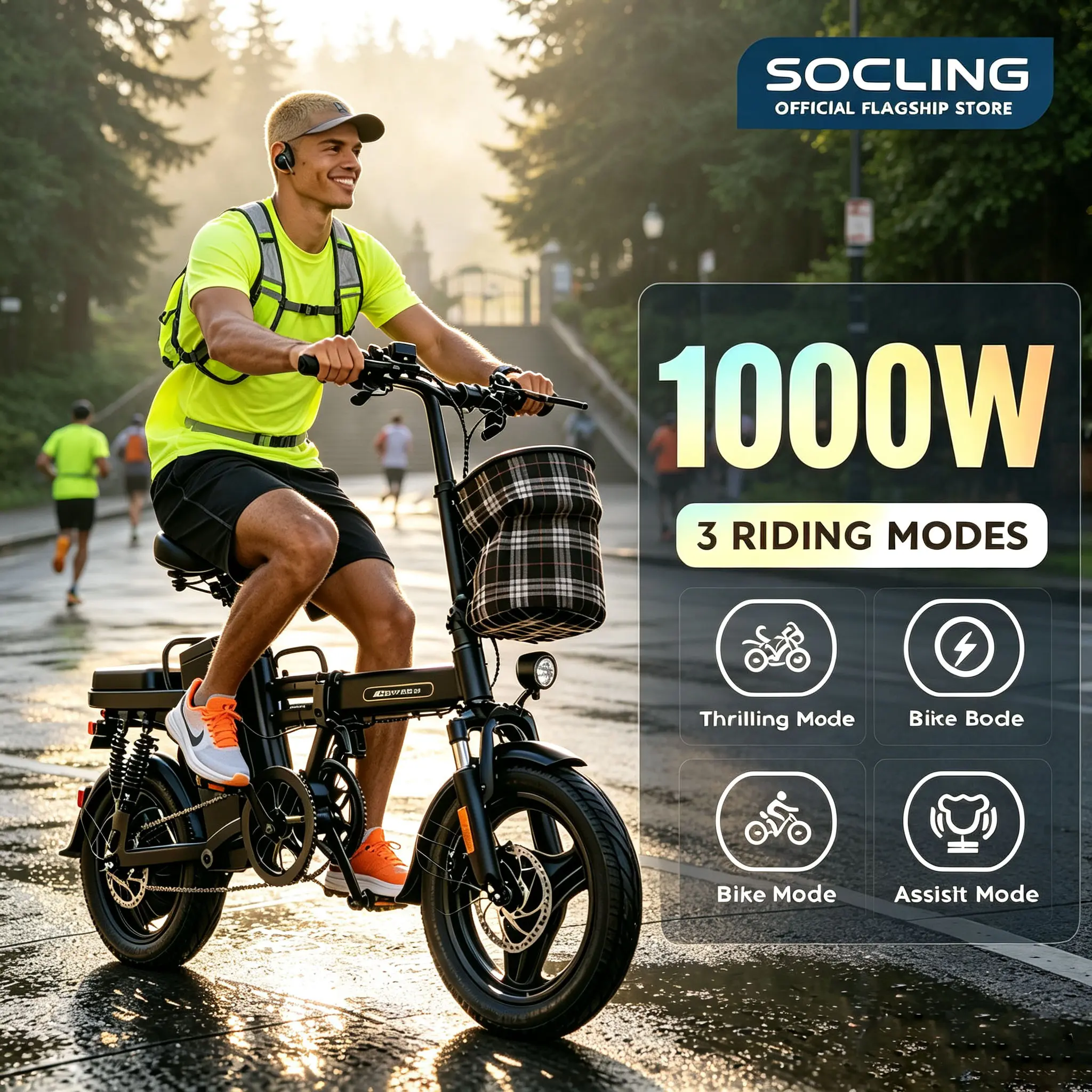 Unisex Cool E14 Folding Electric Bike - 1000W Peak (1000 w & above), Full Suspension, 48 Mi Long Range, Space-Saving, Practical for Urban Commute
