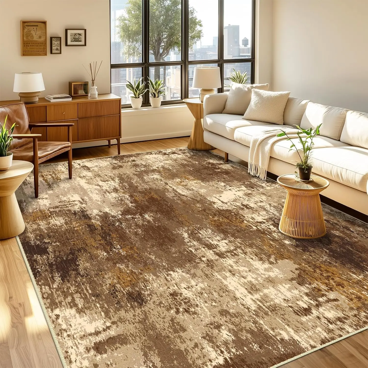 Machine Washable Indoor Area Rug, Non-Slip Modern Abstract Soft Home Decor Rug with Gold Print Pattern for Living Room, Entryway, Foyer, Home Decor Rugs, Indoor Area Rugs