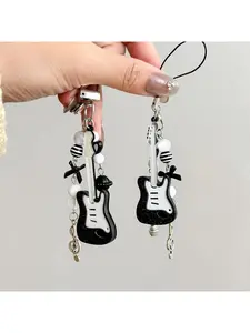 Rock-style guitar microphone beaded pendant y2k phone charm keychain personalized bag decoration hanging chain