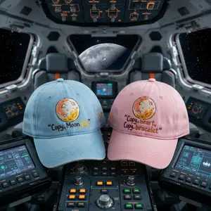 Embroidered Around the Moon Baseball Cap, Artemis Inspired Cute Space Mascot Hat, Universe Fan Gift Cap, Space Lover Hat