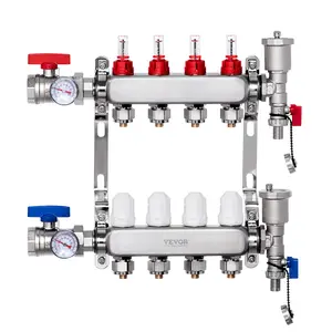 VEVOR 4-Branch Radiant Heat Manifold, Summervibes,Summervibes, 1/2" PEX Tubing Manifold, Stainless Steel PEX Manifold for Hydronic Radiant Floor Heating, Radiant Heat PEX Manifold Kit with 1/2" Adapters Included