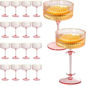 24 count Detachable Martini Glasses 10oz Plasitc  Ribbed Coupe Glasses  Rim With  Stem   Glassware Set  Martini Glass For Champagne  Wedding Anniversary Bar