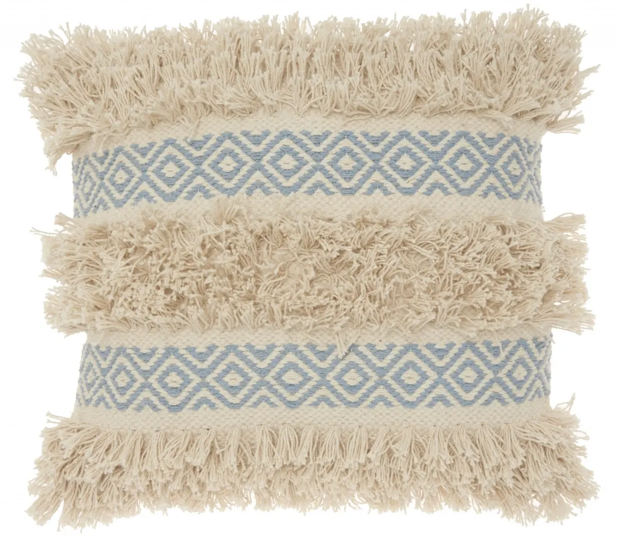 HomeRoots 386079 Bohemian Standard Pillow, 18x18 in. Blue Diamond Patterned Throw Pillow, Bohemian Standard Pillows