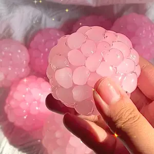 Handmade Grape Bead Sensory Squeeze Ball Pink Medium Softness Gift for Stress Relief & Relaxation TPR Material 6cm x 6cm x 6cm