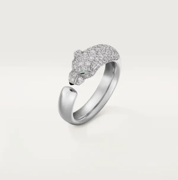 Pre-owned Cartier Panthère de Cartier Ring Small Model, Half Paved, Complete Set