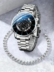 A Set of 4 Stylish And Fashionable Men'S Watches, Featuring a Beautifully Designed Dial And a Versatile High-End Necklace Set, Makes for an Excellent Gift for Your Boyfriend, Father, Brother, Or Family Member During The Holidays