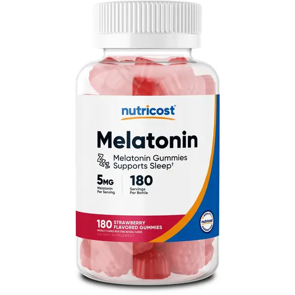 Nutricost 5mg Melatonin Chewable Sleep Aid Gummies for Adults - 180 Count, Strawberry-Flavored, No Corn Syrup, Vegetarian Dietary Supplement with Natural Ingredients