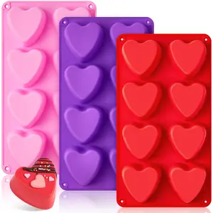3 Pack Heart Silicone Molds, Non-Stick Silicone Heart Shaped Molds for Baking Valentine’s Day Chocolates, Muffins, Brownies, Mini Cakes