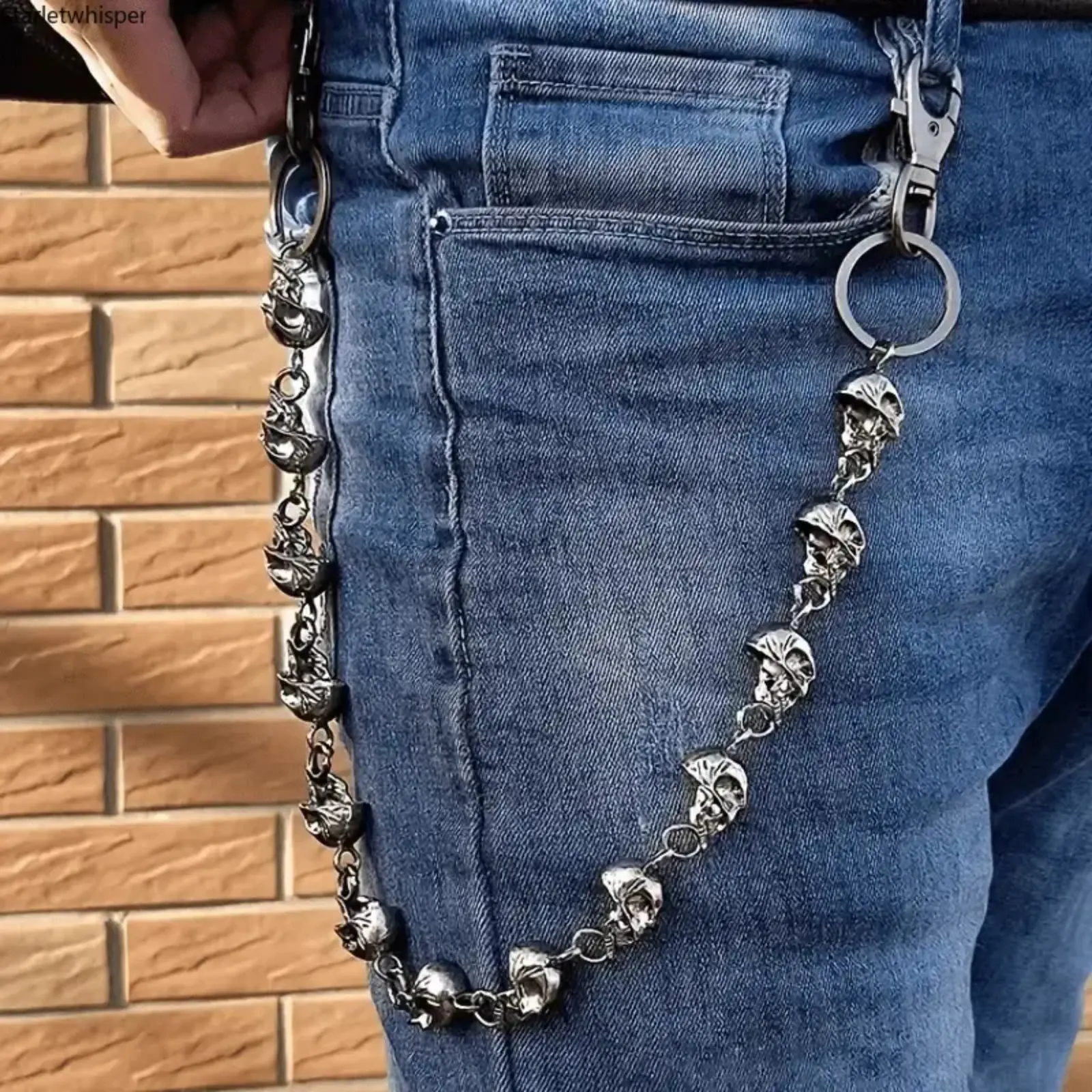 Hollow Skull Motif Double-Layer Metal Waist Chain Wallet Chain - Unplated Zinc Alloy Keychain for Male Wear, Hip Hop Gear, Motorcycle Rider Sports & Outdoor Accessory, Halloween Gift