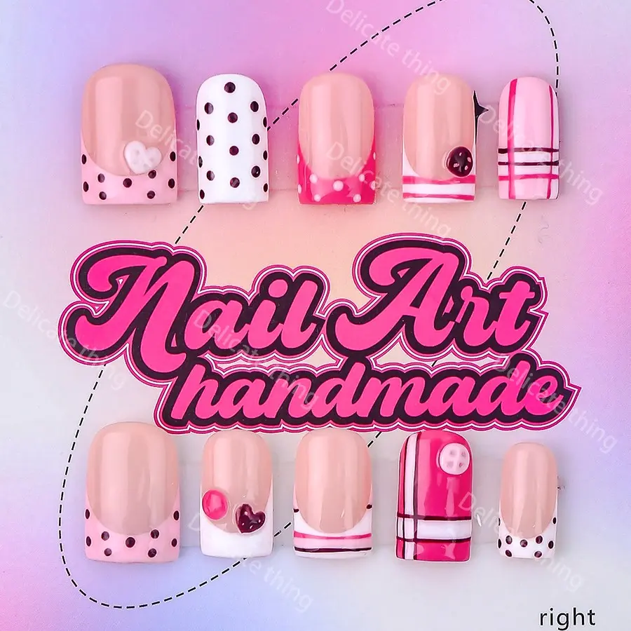 Delicatething Y2K Style Nail Set, Nail Art Kit, Nail Design, Nail Art Handmade Square Duckbill Nails, 4 Sizes XS S M L, Perfect Gift for Girls, Includes Jelly Glue Crystal Stick, Nail Tips Art