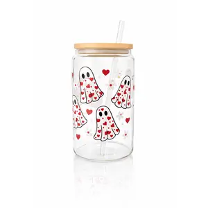 👻❤️ Heart Ghost Glass Cup – 16oz