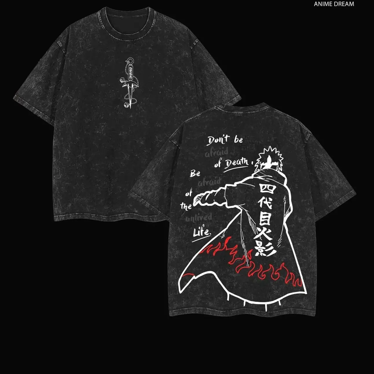 Namikaze Minato - Naruto Anime Double Printed Vintage Washed Tee Unisex Oversize Anime Manga Washed Heavyweight Cotton T-shirt, Gift For Anime Fan, Anime Lover JXW