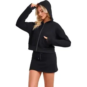 Dursrove Aim Women's 2 Piece Skirt Set Fall 2025 Zippered Hoodie & Mini Skirt Soft Breathable Fabric Active & Casual Wear