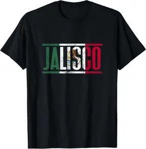 Jalisco con la bandera de México T-Shirt Pure Cotton Graphic Tees Menswear Top: Gifts for Men & Women
