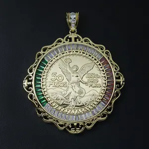 Royal 3 Color Baguette Bezel Centenario Pendant - Gold