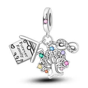 MULA 925 Silver Plated Tree of Life Family Pendant | Infinity Symbol and Zirconia Friendship Pendant | Meaningful Jewelry for Mother, Daughter and Sister | Fits Pandora Bracelets and Necklaces