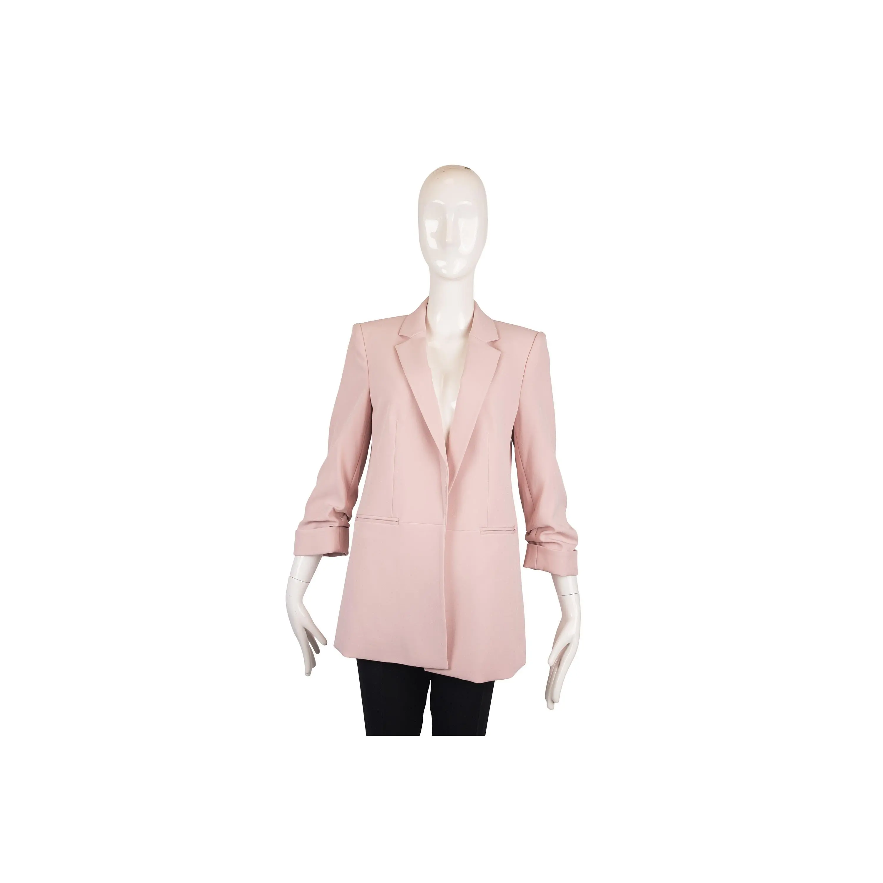 Elie Tahari Pink Crepe Ruched Sleeve Open Blazer Size 6