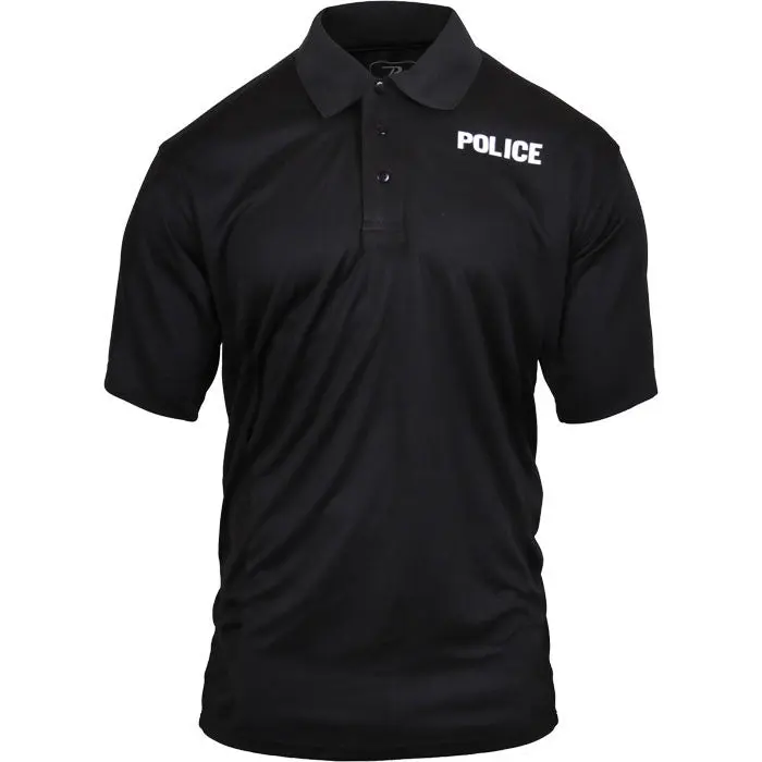 Black Police Polo Shirt, Moisture-Wicking Polyester Athletic Style Golfing Apparel for Public Safety with 3-Button Front, Athletic Style Shirt, Active Shirts