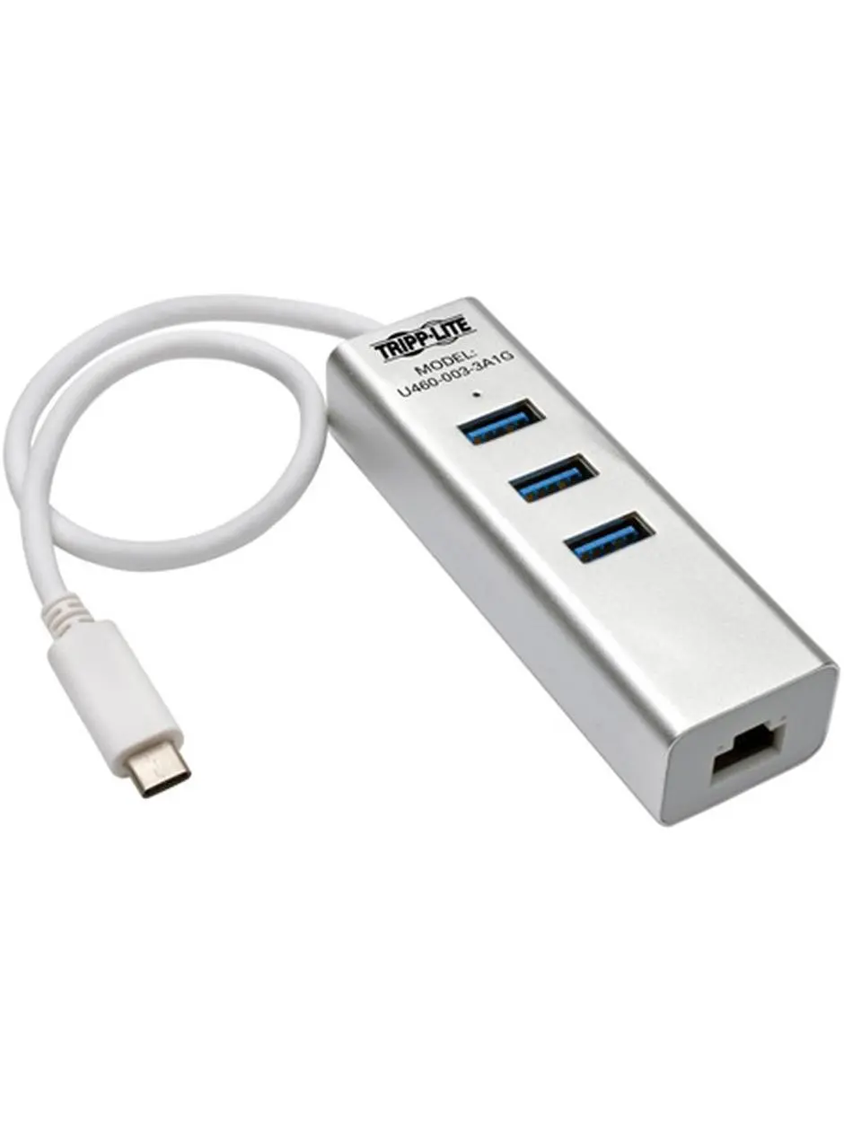 Tripp Lite TRL-U460-0033A1G 3-Port Aluminum Portable Type-C USB-C Hub Adapter, USB 3.1 Gen 1 with Gigabit Ethernet, Type-C Usb-C Hub Adapter Usb Hubs, Usb Adapter Usb Hubs