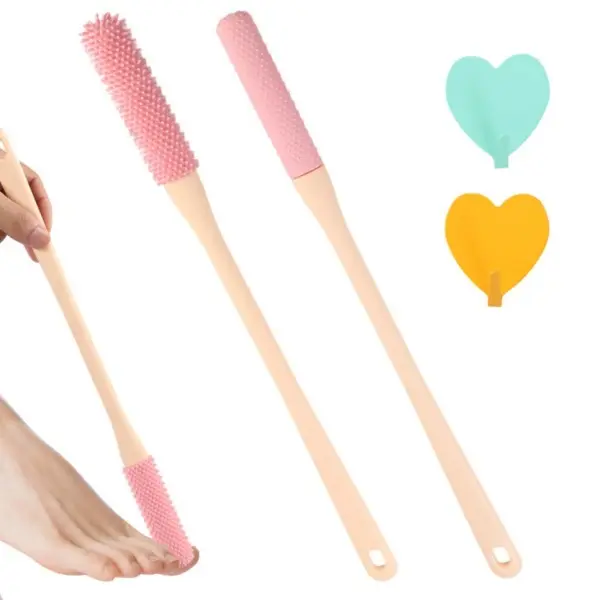 15.7-inch Three in One Foot Scrub Brush, Suitable for Both Dry and Wet Use, Suitable for Exfoliating Feet of the Elderly, Men, and Women, Easy to Touch Deep Cleaning Foot Brush, Soft Silicone Toe Cleaning Brush with Long Handle