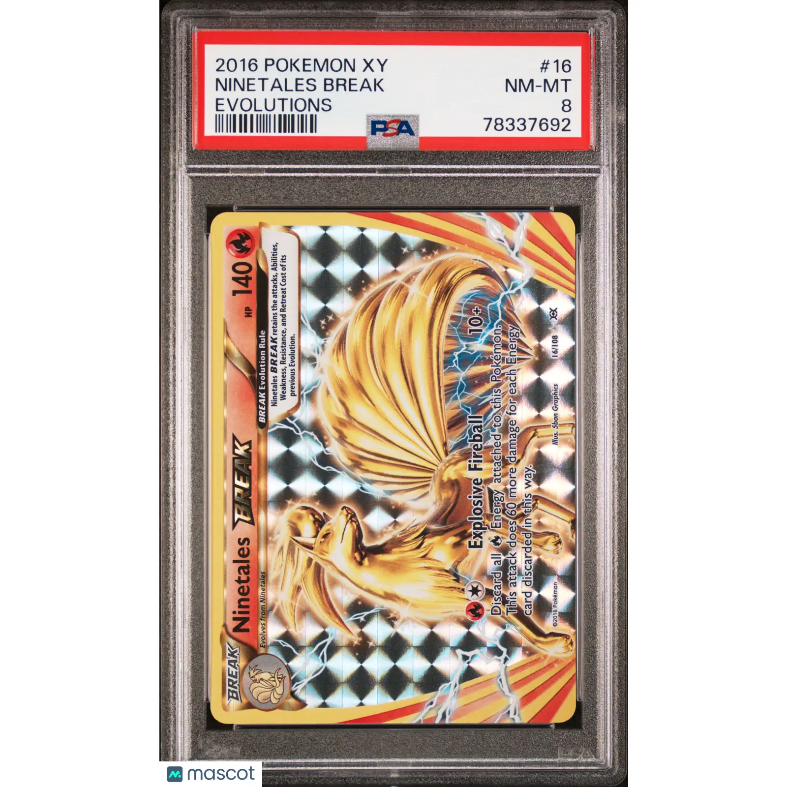 PSA 2016 Pokémon Ninetales Break #16 Full Art XY Evolutions 8 Graded Card