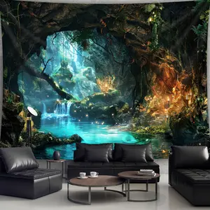 Fantasy Tree Tapestry Cave Forest Backdrop Magical Theme Wall Hanging Photography Background Aesthetic Decor for Living Room Bedroom Indoor Outdoor Home Decoration