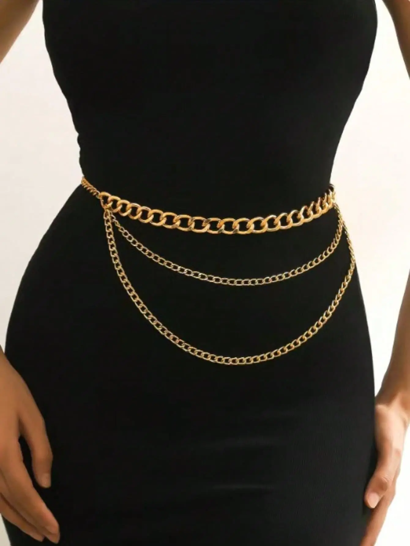 1pc Wavy Metal Body Chain, Women Summer Beach Waist Belt/Gold Waist Belt, Millennium Accessories Waist Chain, Pants Chain, Waist Belt, Multi-Layer Sun & Moon Chain Waist Belt, Women Beach Dress Accessories, Metal Waist Chain, Gothic Style Accessories, Wes