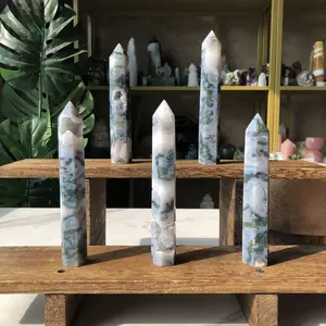 Natural Crystal Moss Agate Point Collection