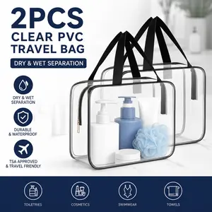 2-Piece Large Clear Tote Bag Set – Stadium Approved Waterproof Makeup Organizer, Plastic Transparent Purse for Travel, Cosmetics, Beach tiktokshopspringglowup