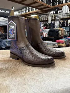 "WILD WEST" Men's Boots Low Shaft Dressy Ostrich Brown Lether Sole