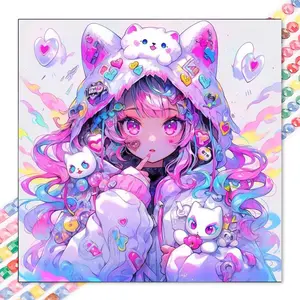 1pcs 5D DIY Diamond Painting Kit, 5D Diamond Art Set, DIY Decoration, Cat, Colorful Hair, Heart-shaped Diamond Painting Kit Full Round Drill DIY, Mosaic, Diamond Art, DIY Home Decoration, Suitable for Halloween and Christmas