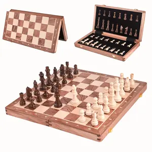 15 inch Wooden Chess Set with 2 Extra Queens – Foldable Travel Chess Board with Interior Storage – Premium Strategy Game for Kids & Adults 8+ – Portable Travel Chess Set – Perfect Gift Family Board Game
