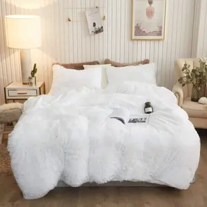 XeGe Plush Shaggy Duvet Cover Set, Luxury Soft Velvet Bedding Sets 3 Pieces(1 Furry Faux Fur Comforter Cover King Size + 2 Fuzzy Faux Fur Pillowcases), Zipper Closure(King, White)