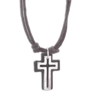 Open  with Leather   Double 16" Cord  Look Necklace (Brown)