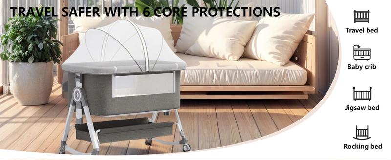 3-in-1 Baby Bassinet & Bedside Sleeper for Newborns (0–6 Months), Adjustable Height Crib with Wheels, Foldable Portable Infant Cradle with Breathable Mesh & Mosquito Net new gifts folding bed sidesleeper design