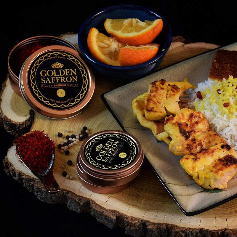 Golden Saffron, Finest Pure Premium All Red Saffron Threads, Grade A+ Super Negin Non-GMO Verified. For Tea, Paella, Rice, Desserts, Golden Milk and Risotto (2 to 75 Grams)