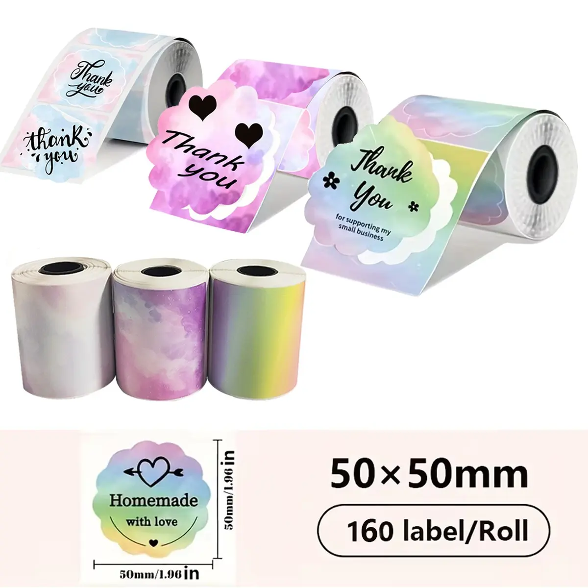 Gradual Color Thermal Label Paper 50mm X 50mm Roll of 160 Labels, Waterproof Gradient Stickers, Printable Sticker Paper, Thermal Printing Labels, Labels for Printers, Compatible with Various Small Printers