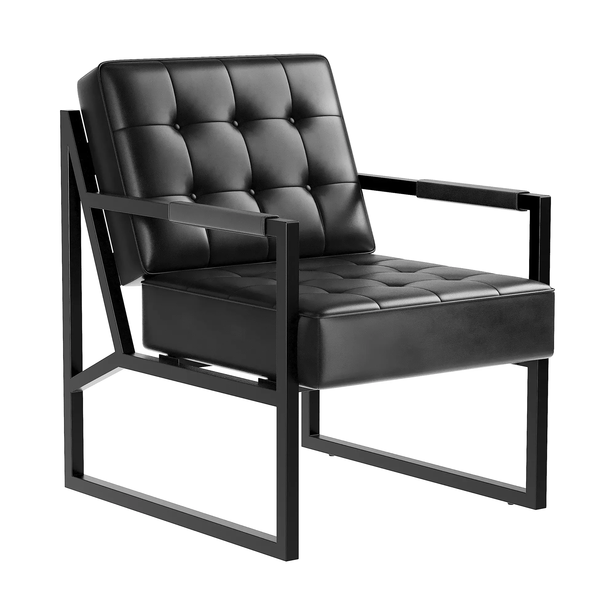 Garvee Set of 2 Mid-Century Modern PU Leather Accent Chairs - Upholstered Arms, Tufted Back, Thick Cushions, Sturdy Frame - Comfortable Lounge Seating for Living Room, Bedroom