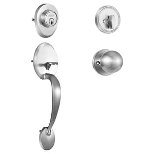 VEVOR Front Door Handle and Deadbolt Set, TikTokShopBlackFriday, Satin Nickel Front Door Lock Set with Interior Knob, Adjustable Hole Spacing Single Cylinder Handleset, for Right and Left Handed Entrance and Front Door