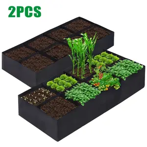 Large Capacity Garden Bed Set (2 Pack), 8 Compartment Planting Bags, Aeration Fabric Pots, Breathable Felt Rectangular Growth Containers, Durable for Potatoes & Herbs